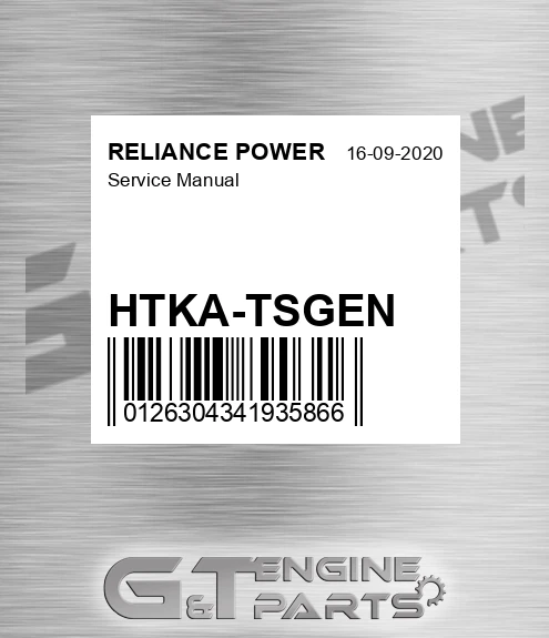 HTKA-TSGEN Service Manual for RELIANCE POWER
