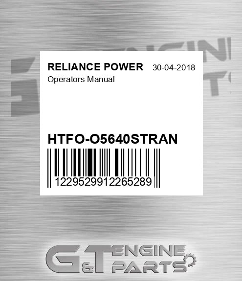 HTFO-O5640STRAN Operators Manual for RELIANCE POWER