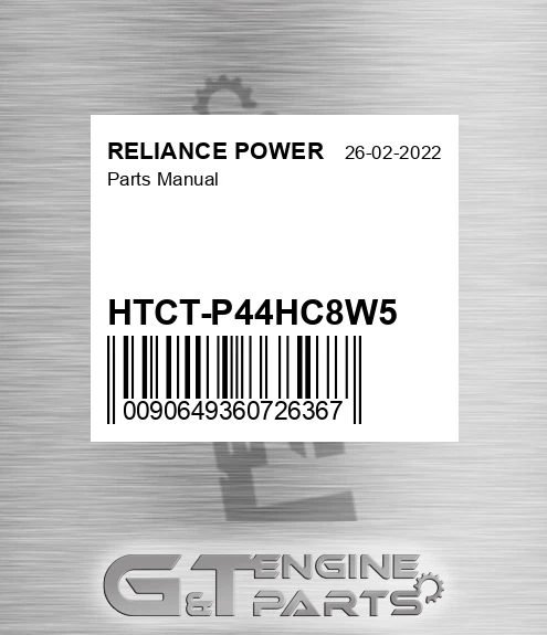 HTCT-P44HC8W5 Parts Manual for RELIANCE POWER