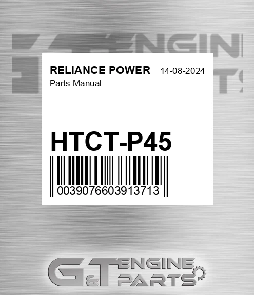HTCT-P45 Parts Manual for RELIANCE POWER