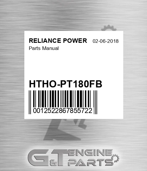 HTHO-PT180FB Parts Manual for RELIANCE POWER