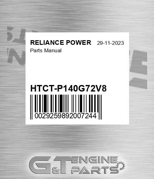 HTCT-P140G72V8 Parts Manual for RELIANCE POWER