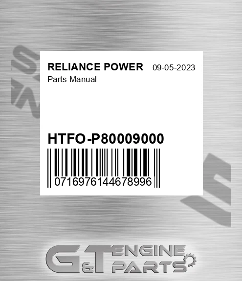 HTFO-P80009000 Parts Manual for RELIANCE POWER