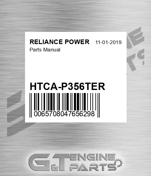 HTCA-P356TER Parts Manual for RELIANCE POWER