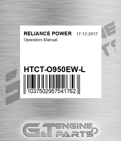 HTCT-O950EW-L Operators Manual for RELIANCE POWER