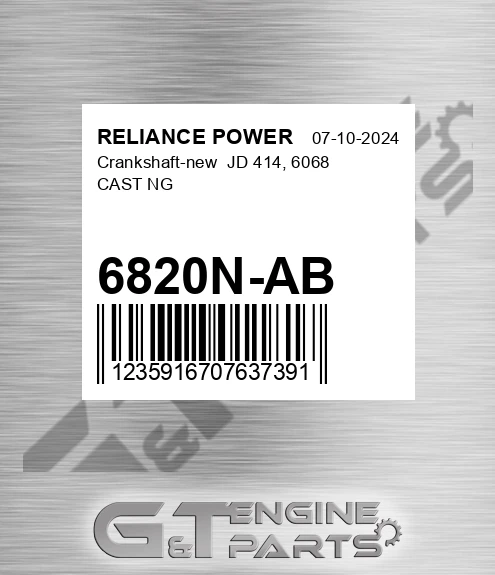 6820N-AB Crankshaft-new Jd 414, 6068 Cast Ng