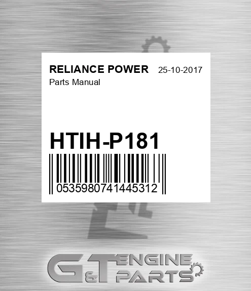 HTIH-P181 Parts Manual for RELIANCE POWER