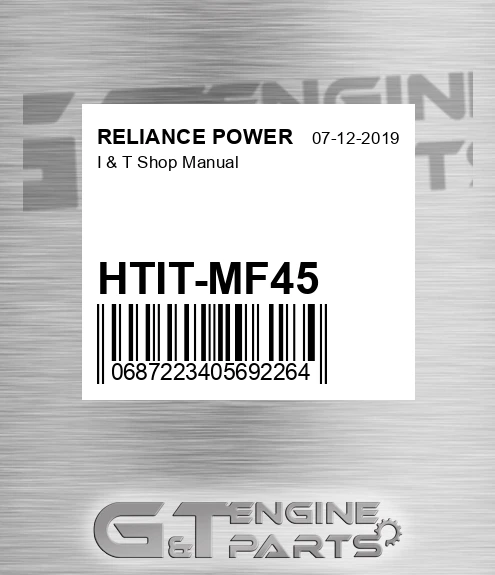 HTIT-MF45 I & T Shop Manual for RELIANCE POWER