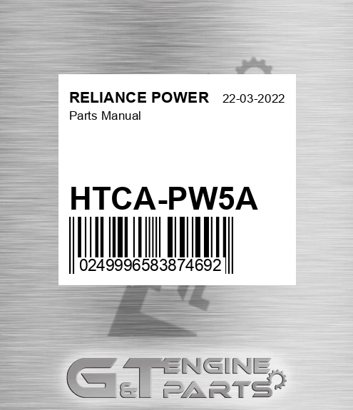 HTCA-PW5A Parts Manual for RELIANCE POWER