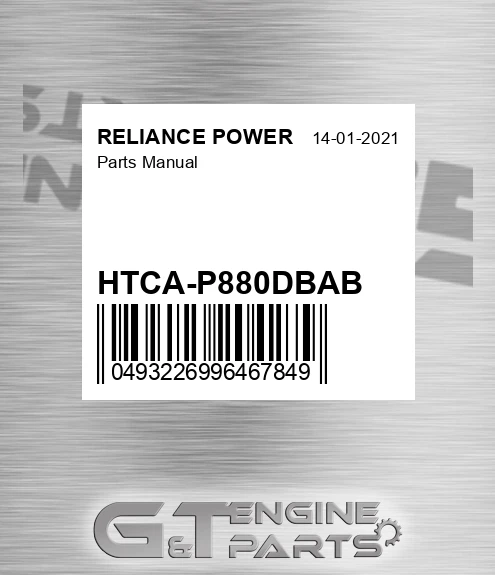 HTCA-P880DBAB Parts Manual for RELIANCE POWER