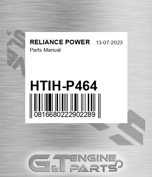 HTIH-P464 Parts Manual for RELIANCE POWER