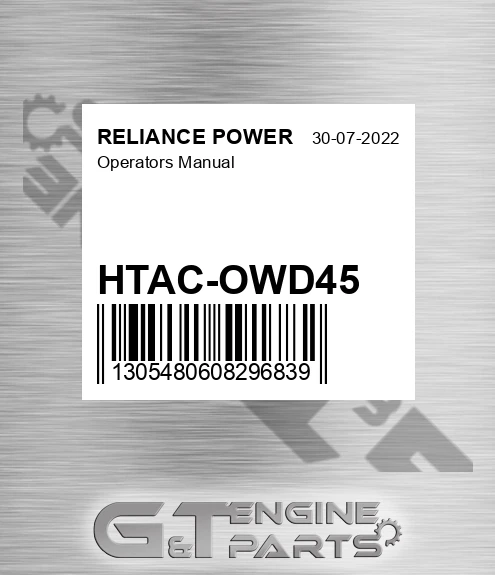 HTAC-OWD45 Operators Manual for RELIANCE POWER