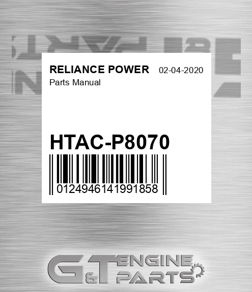HTAC-P8070 Parts Manual for RELIANCE POWER