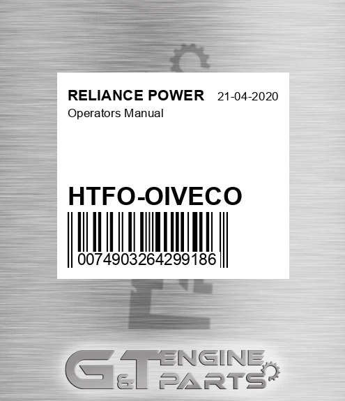 HTFO-OIVECO Operators Manual for RELIANCE POWER