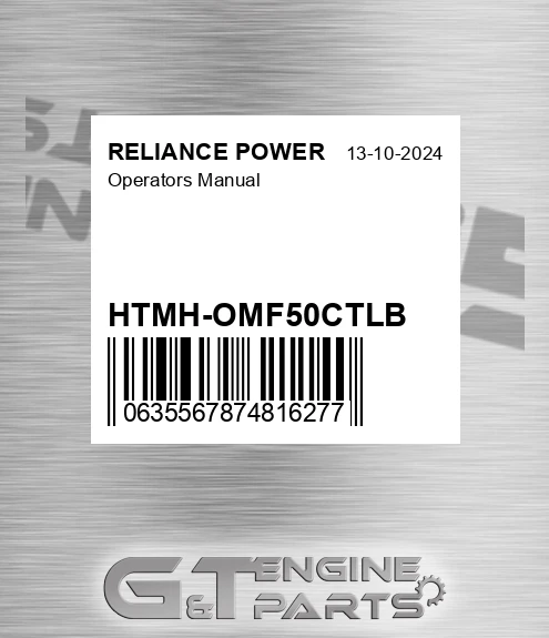 HTMH-OMF50CTLB Operators Manual for RELIANCE POWER