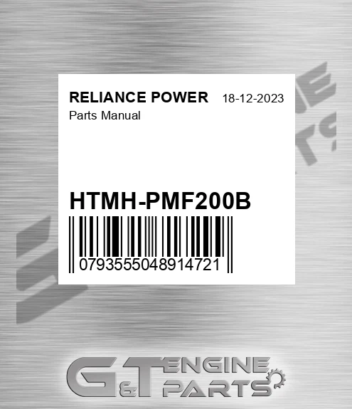 HTMH-PMF200B Parts Manual for RELIANCE POWER