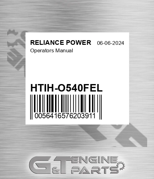 HTIH-O540FEL Operators Manual for RELIANCE POWER