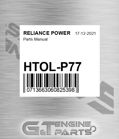 HTOL-P77 Parts Manual for RELIANCE POWER