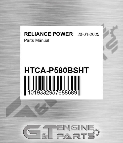 HTCA-P580BSHT Parts Manual for RELIANCE POWER