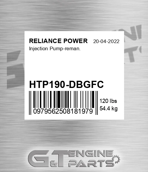 HTP190-DBGFC Injection Pump-reman. for RELIANCE POWER