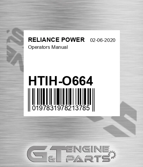 HTIH-O664 Operators Manual for RELIANCE POWER