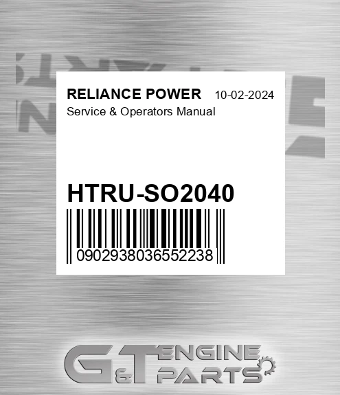 HTRU-SO2040 Service & Operators Manual for RELIANCE POWER