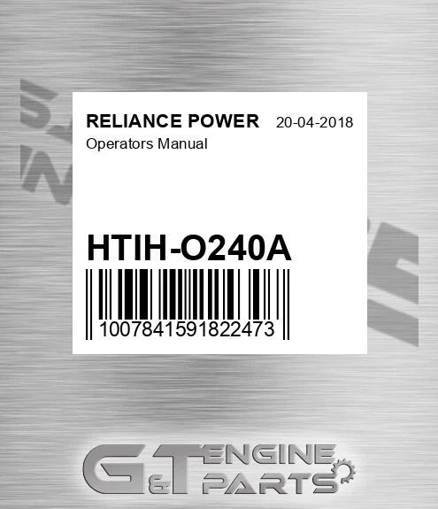 HTIH-O240A Operators Manual for RELIANCE POWER