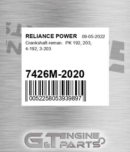 7426M-2020 Crankshaft-reman. Pk 192, 203, 4-192, 3-203