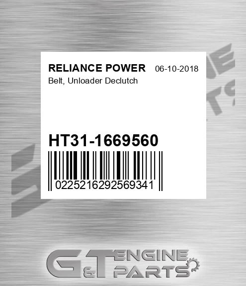 HT31-1669560 Belt, Unloader Declutch for RELIANCE POWER