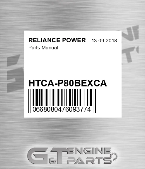 HTCA-P80BEXCA Parts Manual for RELIANCE POWER