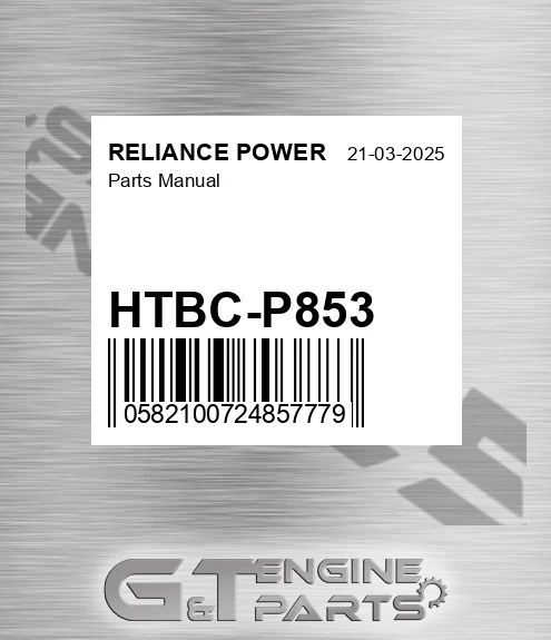 HTBC-P853 Parts Manual for RELIANCE POWER