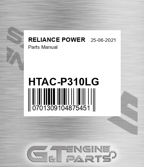 HTAC-P310LG Parts Manual for RELIANCE POWER