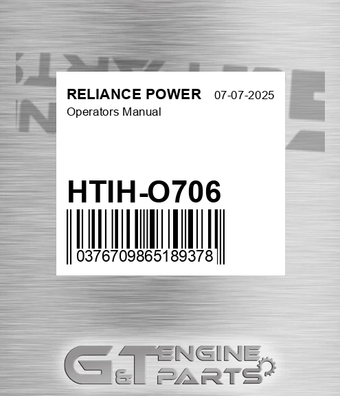 HTIH-O706 Operators Manual for RELIANCE POWER