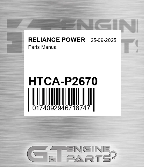 HTCA-P2670 Parts Manual for RELIANCE POWER