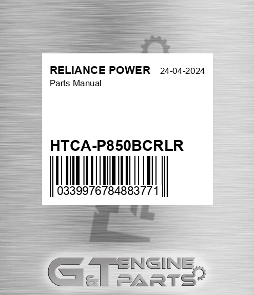 HTCA-P850BCRLR Parts Manual for RELIANCE POWER
