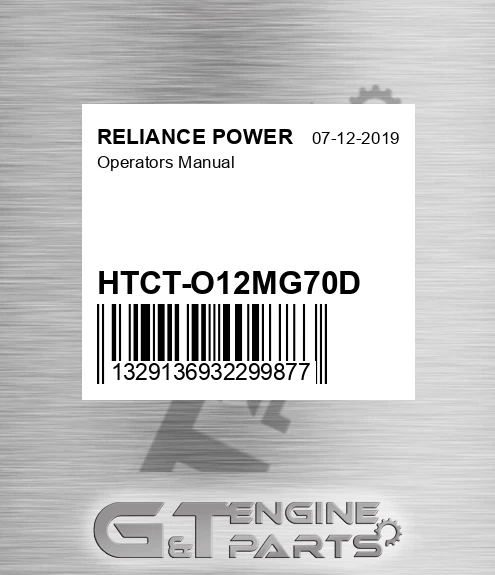 HTCT-O12MG70D Operators Manual for RELIANCE POWER