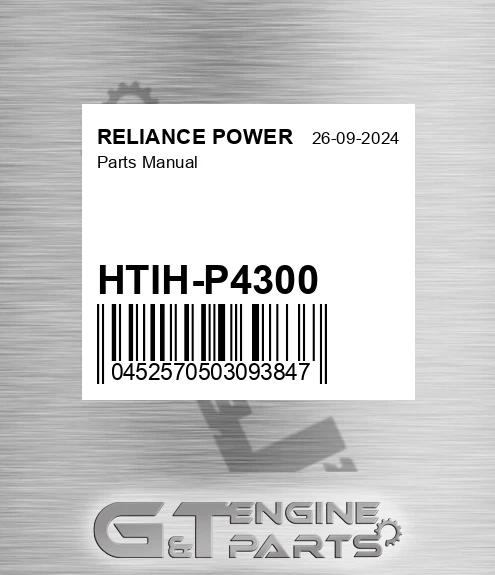 HTIH-P4300 Parts Manual for RELIANCE POWER