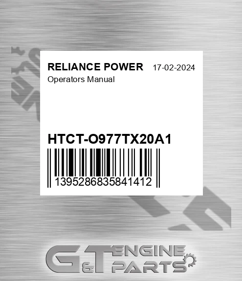 HTCT-O977TX20A1 Operators Manual for RELIANCE POWER
