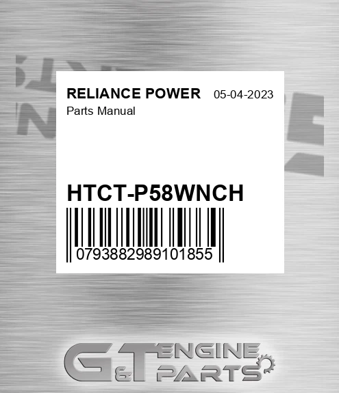 HTCT-P58WNCH Parts Manual for RELIANCE POWER