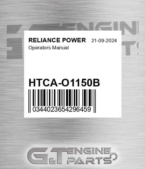 HTCA-O1150B Operators Manual for RELIANCE POWER