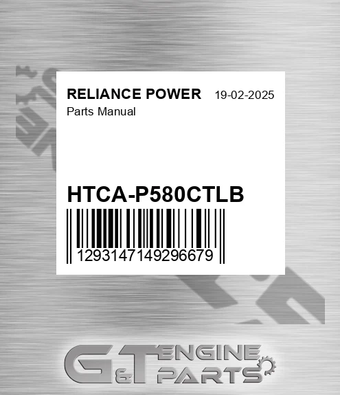 HTCA-P580CTLB Parts Manual for RELIANCE POWER