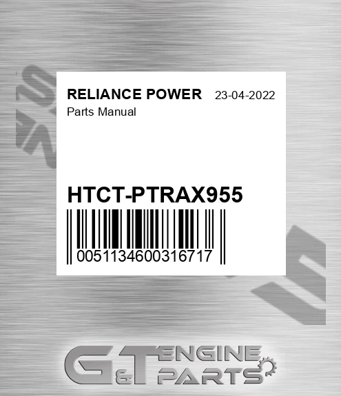 HTCT-PTRAX955 Parts Manual for RELIANCE POWER