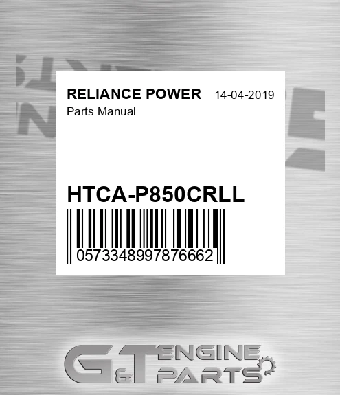 HTCA-P850CRLL Parts Manual for RELIANCE POWER