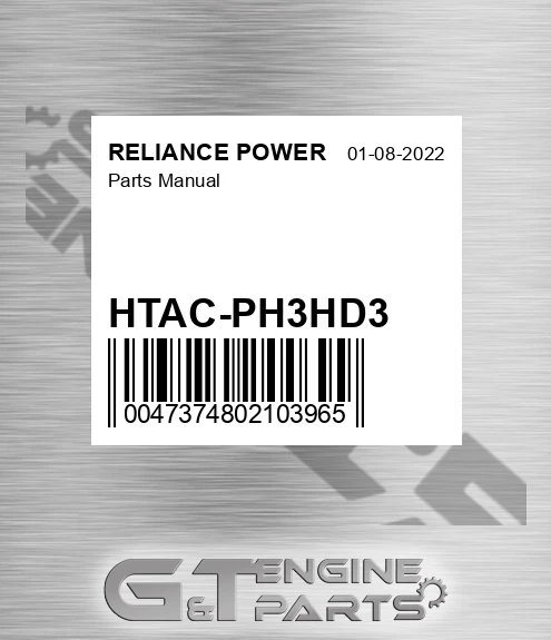 HTAC-PH3HD3 Parts Manual for RELIANCE POWER