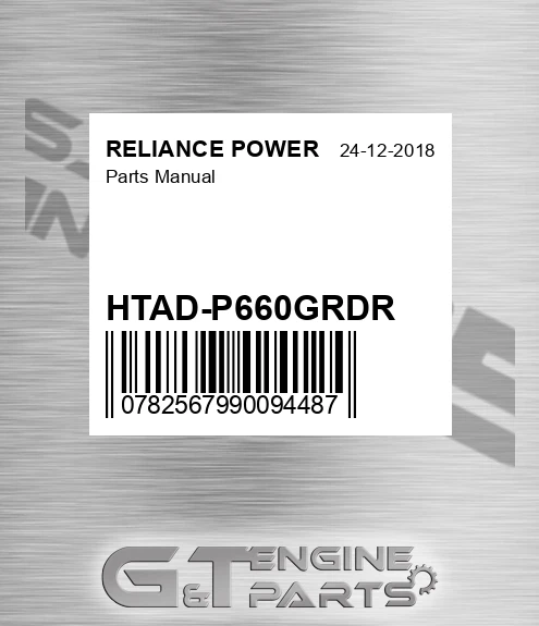 HTAD-P660GRDR Parts Manual for RELIANCE POWER