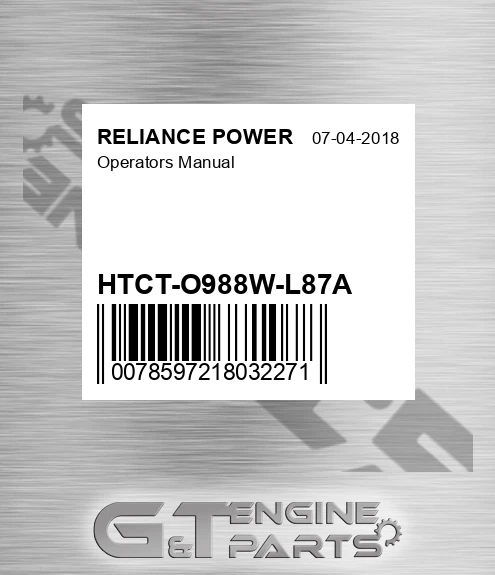 HTCT-O988W-L87A Operators Manual for RELIANCE POWER