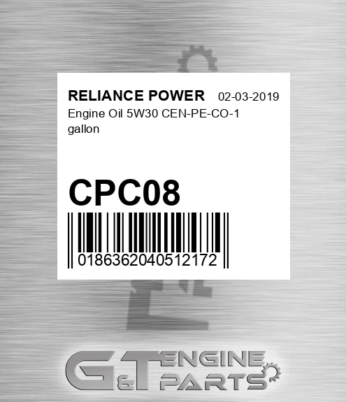 CPC08 Engine Oil 5w30 Cen-pe-co-1 Gallon