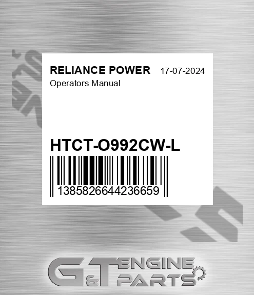 HTCT-O992CW-L Operators Manual for RELIANCE POWER