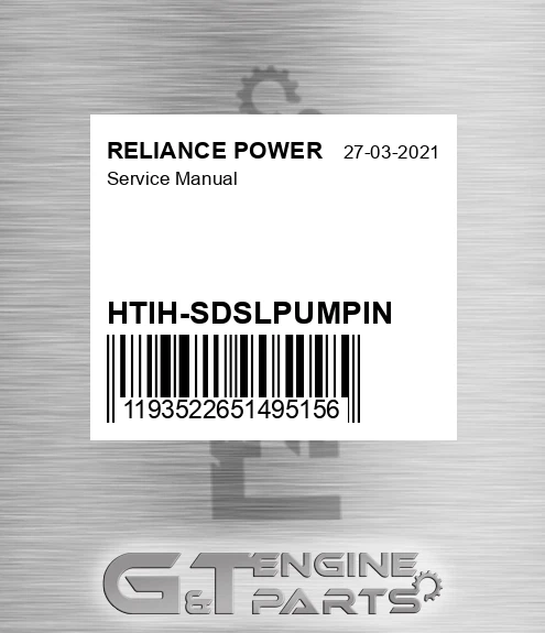 HTIH-SDSLPUMPIN Service Manual for RELIANCE POWER
