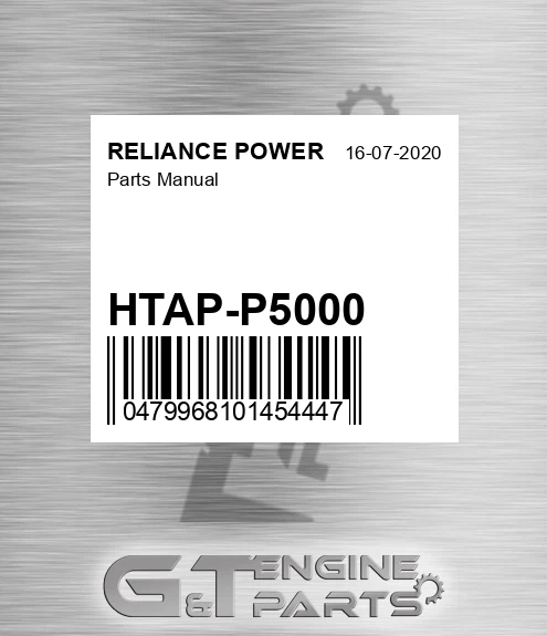HTAP-P5000 Parts Manual for RELIANCE POWER
